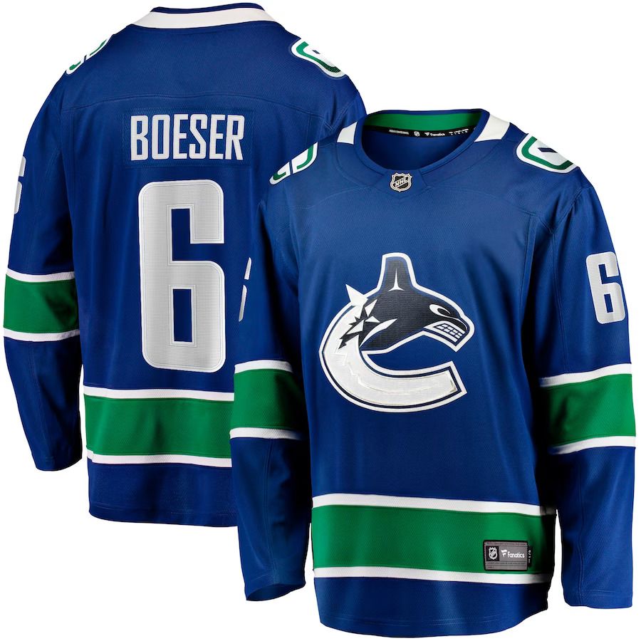 Men Vancouver Canucks 6 Brock Boeser Fanatics Branded Blue Home Breakaway NHL Jersey